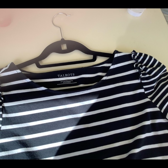 Talbots Petites - Striped Ruffle Short Sleeve - Size Large - Picture 3 of 6